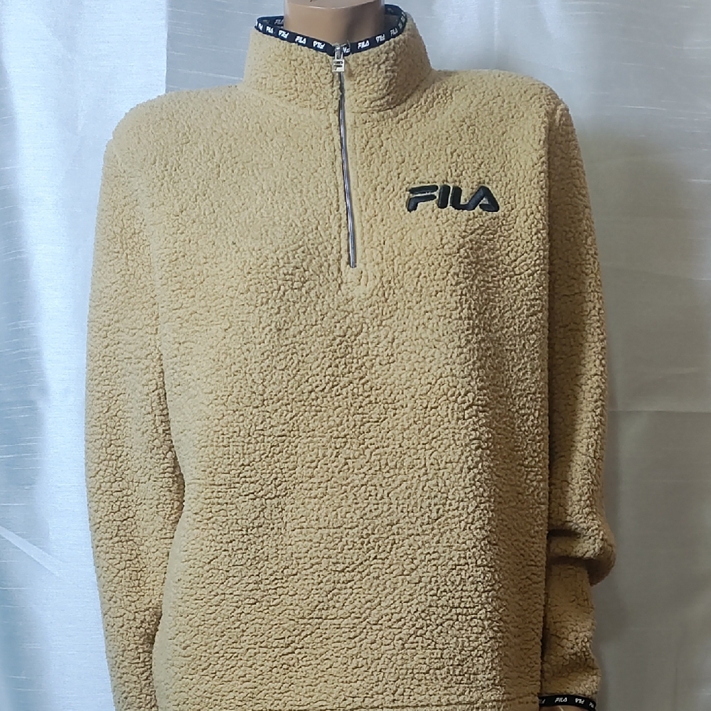 Vintage Fila‎ Tan Zip Up Sweater with Embroidered Logo